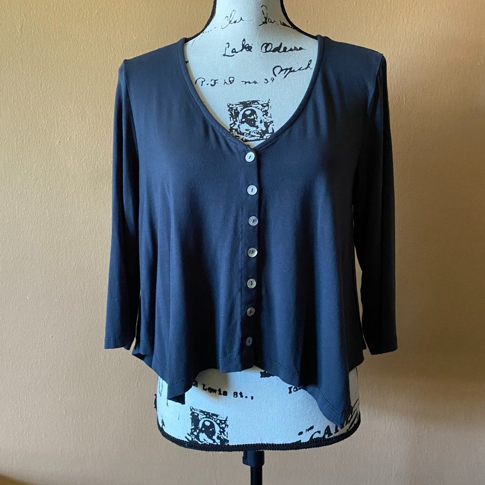 ALEMBIKA Asymmetrical Crop Cardigan Sweater